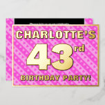 [ Thumbnail: 43rd Birthday Party — Fun Pink Hearts and Stripes Invitation ]