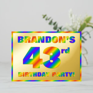 43rd Birthday Party — Fun, Rainbow Spectrum “43” Foil Invitation