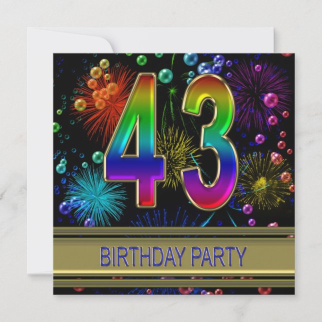 43rd Birthday party Invitation with bubbles (Front)