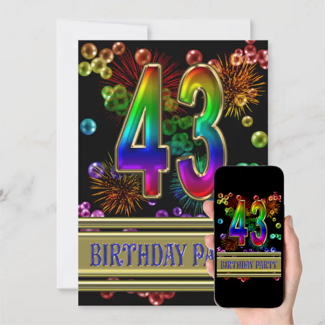 43rd Birthday party Invitation with bubbles | Zazzle