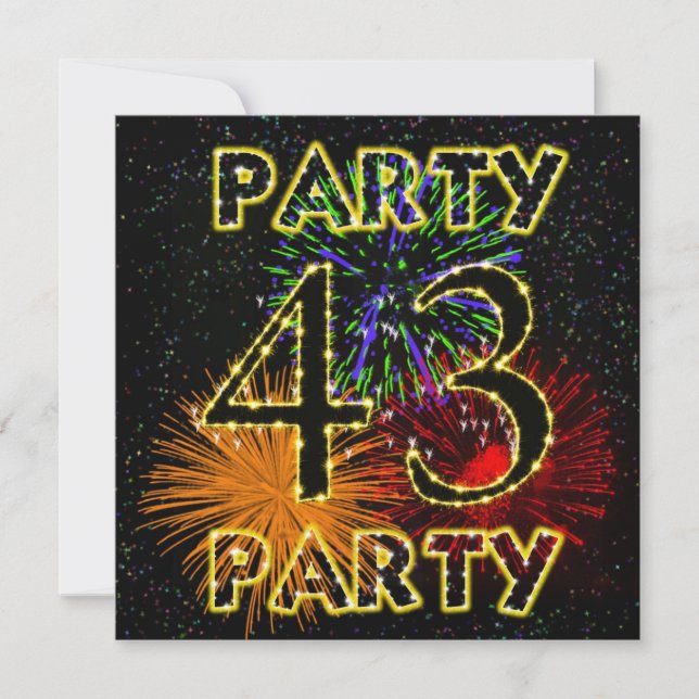43rd birthday party invitation with fireworks (Front)