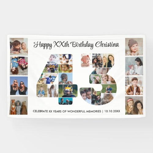 43rd Birthday Party Number 43 Photo Collage Banner