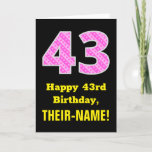 [ Thumbnail: 43rd Birthday: Pink Stripes and Hearts "43" + Name Card ]