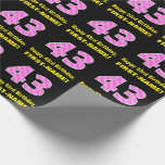[ Thumbnail: 43rd Birthday: Pink Stripes and Hearts "43" + Name Wrapping Paper ]