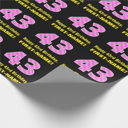 43rd Birthday Pink Stripes and Hearts 43  Name Wrapping Paper