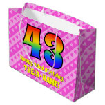 [ Thumbnail: 43rd Birthday: Pink Stripes & Hearts, Rainbow # 43 Gift Bag ]