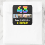 [ Thumbnail: 43rd Birthday: Rainbow “43”; Custom Photos & Name Sticker ]