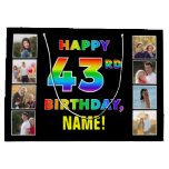 [ Thumbnail: 43rd Birthday: Rainbow Text, Custom Photos & Name Gift Bag ]