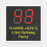 [ Thumbnail: 43rd Birthday: Red Digital Clock Style "43" + Name Napkins ]