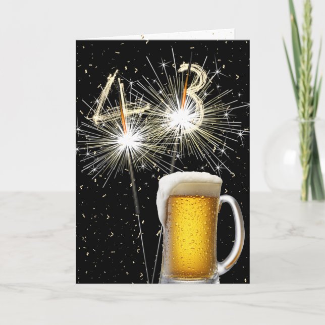 43rd Birthday Sparklers With Beer Mug Card (Front)