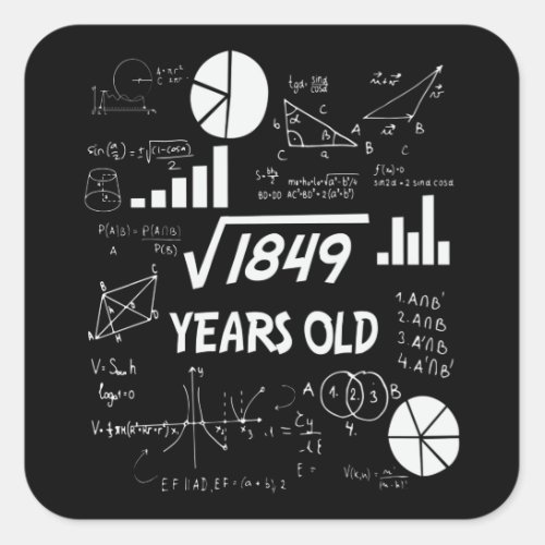 43rd Birthday Square Root Math 43 Years Old Bday Square Sticker