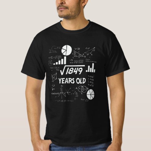 43rd Birthday Square Root Math 43 Years Old Bday T_Shirt