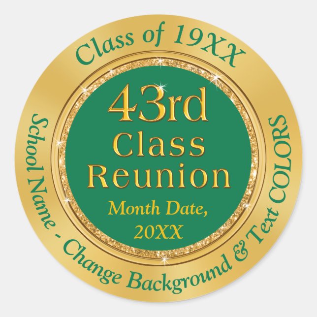 43rd Class Reunion Party Stickers for Favors (Front)
