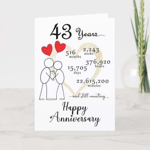 43rd Wedding Anniversary Card with heart balloons