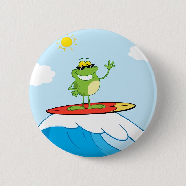4419-Happy-Frog-While-Surfing HAPPY SURFER FROG CA Button (Front)