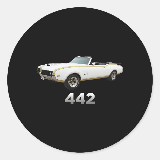 442 Oldsmobile Cutlass Car Show 1970 1971 1972 Classic Round Sticker (Front)