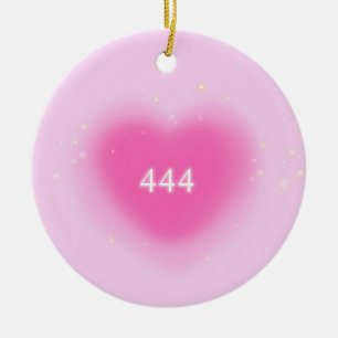 444 Modern Pink Heart Aesthetic Angel Number Ceramic Ornament