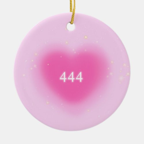 444 Modern Pink Heart Esthetic Angel Number   Ceramic Ornament