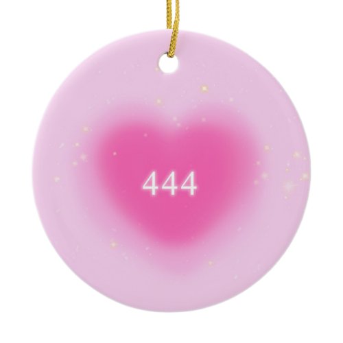 444 Modern Pink Heart Esthetic Angel Number   Ceramic Ornament