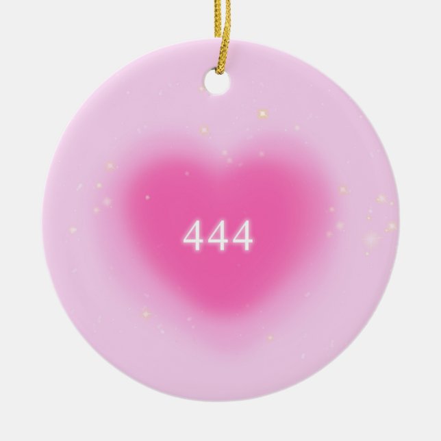 444 Modern Pink Heart Esthetic Angel Number   Ceramic Ornament (Front)