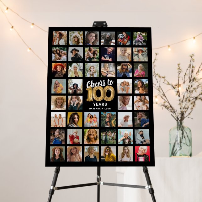 44 Photo Collage 100th Birthday Foam Board (In Situ (Stand))
