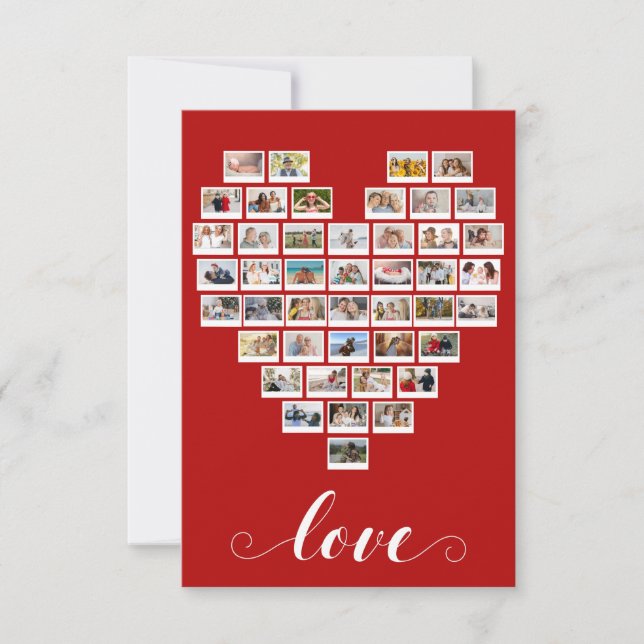 44 Photo Collage Love Instant Camera Film Heart  Note Card (Front)