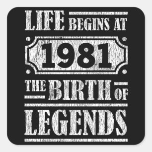 44 Year Old 1981 Birth Of Legend 44th Birthday Square Sticker
