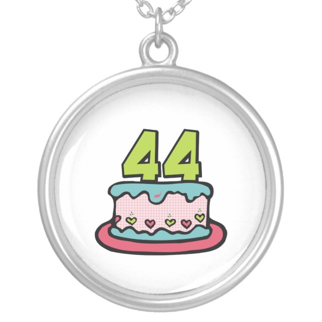 44 Year Old Birthday Cake Silver Plated Necklace (Front)