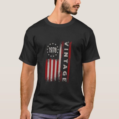 44 Year Old  Vintage 1978 American Flag 44th Birth T_Shirt