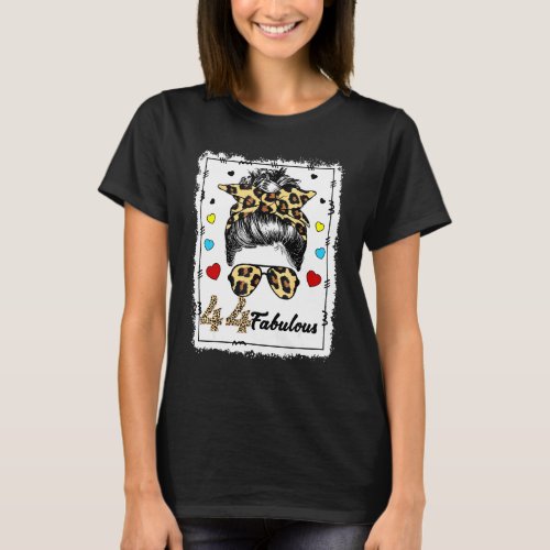 44 Years Old Fabulous Messy Bun Leopard 1978 Birth T_Shirt