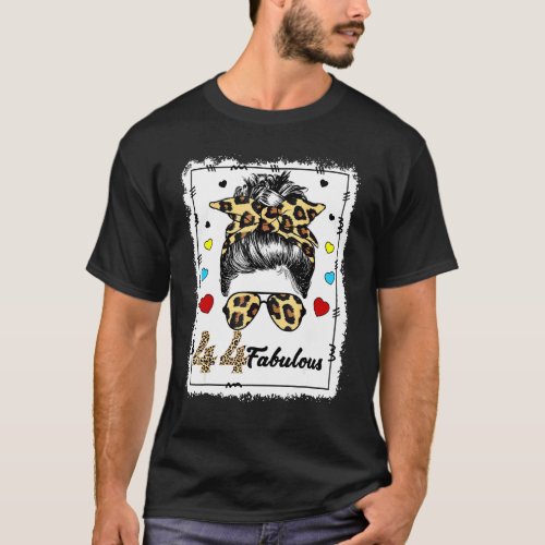 44 Years Old Fabulous Messy Bun Leopard 1978 Birth T_Shirt