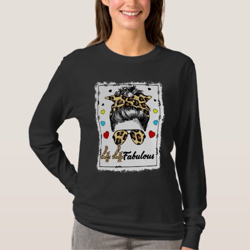 44 Years Old Fabulous Messy Bun Leopard 1978 Birth T_Shirt