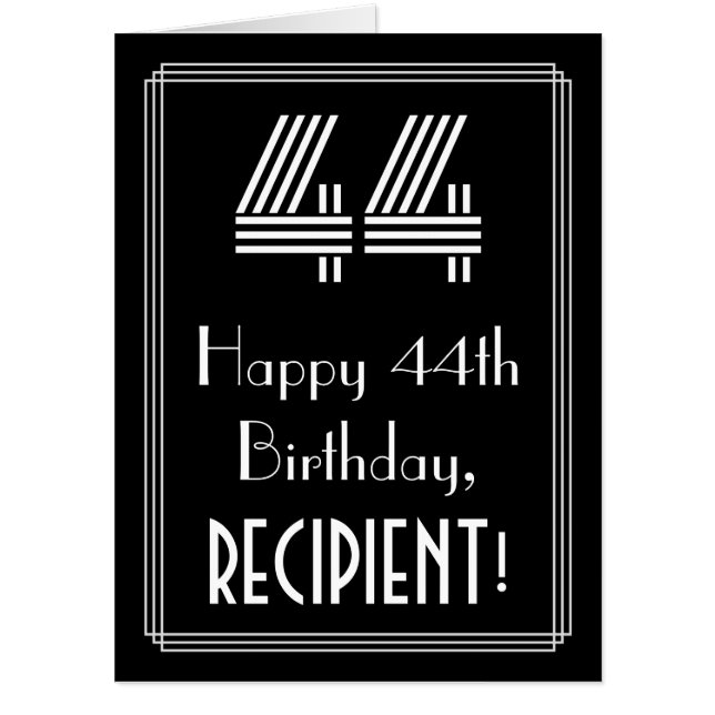 44th Birthday — Art Deco Inspired Look “44” + Name Card (Front)