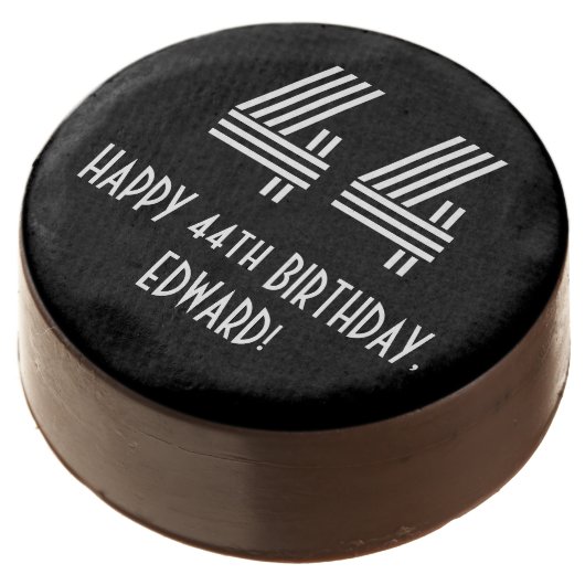 44th Birthday - Art Deco Inspired Look "44", Name Chocolate Covered Oreo (Angled)