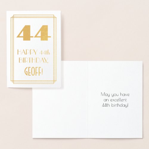 44th Birthday Art Deco Inspired Look 44  Name Foil Card