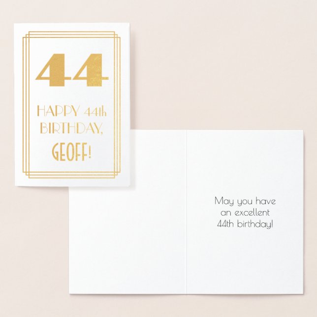 44th Birthday: Art Deco Inspired Look "44" & Name Foil Card (Display)