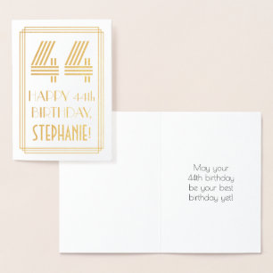 44th Birthday - Art Deco Inspired Look "44" & Name Foil Card