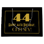 [ Thumbnail: 44th Birthday — Art Deco Inspired Look "44" & Name Gift Bag ]