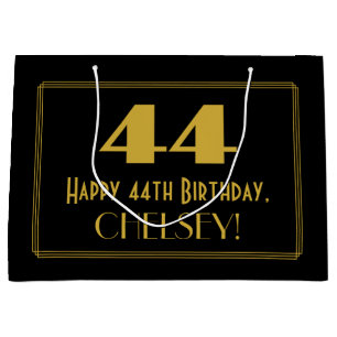 44th Birthday — Art Deco Inspired Look "44" & Name Large Gift Bag
