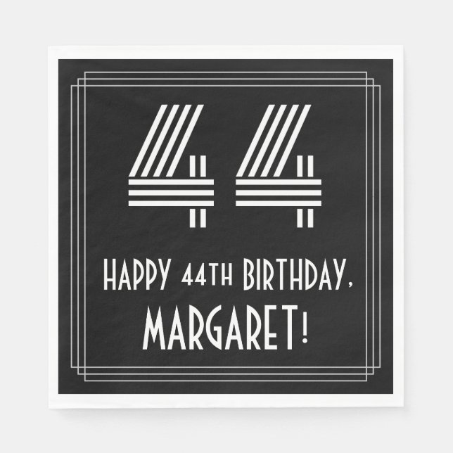 44th Birthday: Art Deco Inspired Look "44" + Name Napkins (Front)