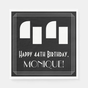 44th Birthday: Art Deco Inspired Look "44" + Name Napkins