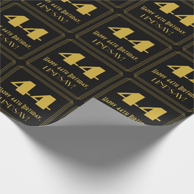 44th Birthday – Art Deco Inspired Look "44" & Name Wrapping Paper (Corner)