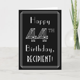 44th Birthday: Art Deco Style # 44 & Custom Name Card