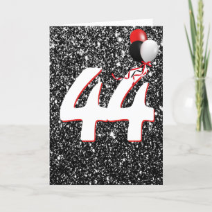 44th Birthday Balloons on Black Glitter  Card