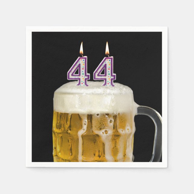 44th Birthday Beer on black Napkins (Front)