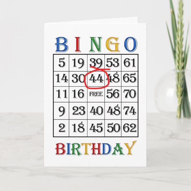 44th Birthday Bingo card (Front)