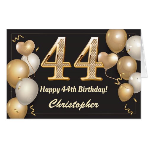 44th Birthday Black and Gold Balloons Extra Large Card