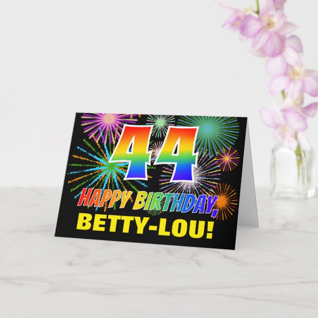 44th Birthday: Bold, Fun, Fireworks, Rainbow 44 Card (Orchid)