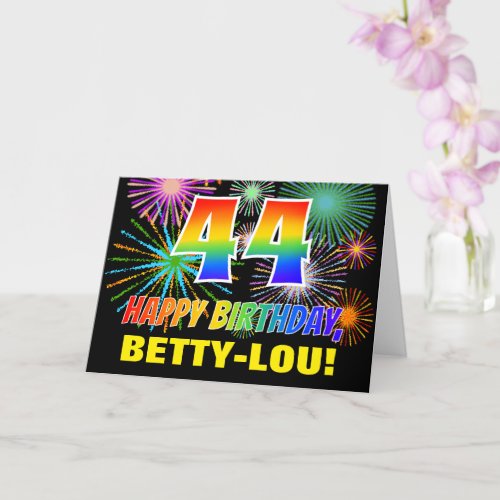 44th Birthday Bold Fun Fireworks Rainbow 44 Card