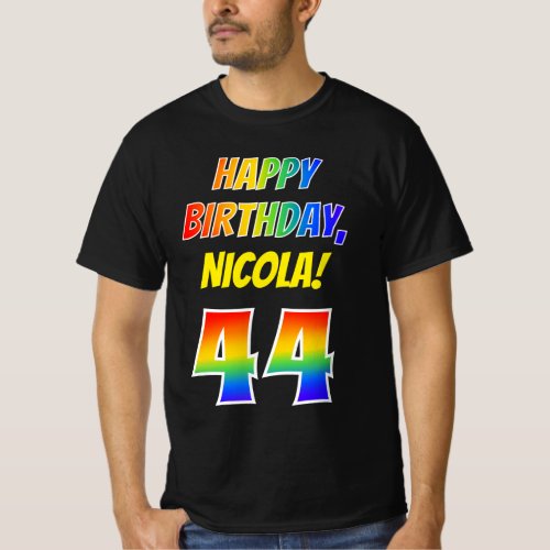 44th Birthday  Bold Fun Rainbow 44 Custom Name T_Shirt